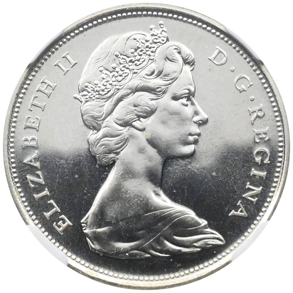 カナダ 1965 エリザベス2世 50セント 銀貨 NGC PL65 6654481067