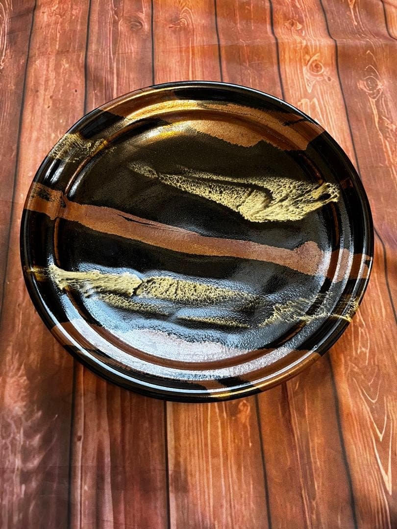 益子焼　黒釉流描皿　大皿 Yahoo!オークション -「黒釉」(益子) (日本の陶磁)の落札相場・落札価格